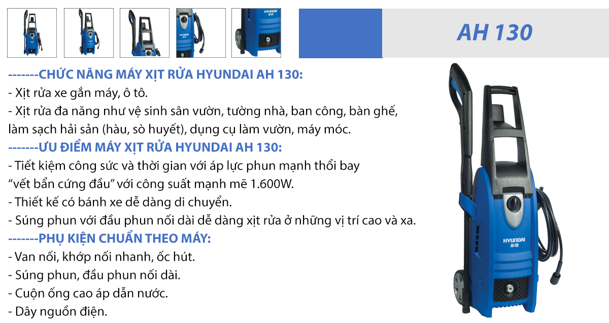  Máy Xịt Rửa Xe Áp Lực Cao Hyundai AH130 Chính Hãng