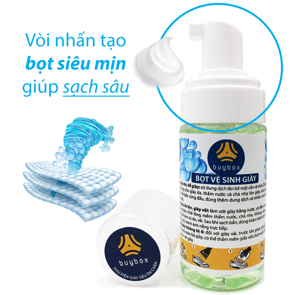 công dụng sạch sâu của Bọt vệ sinh giày và giặt giày (150ml) - buybox - PKBB60 giúp vệ sinh giày thể thao hiệu quả, cách giặt sạch giày vải bị ố vàng dễ dàng nhất bằng bọt vệ sinh giày buybox