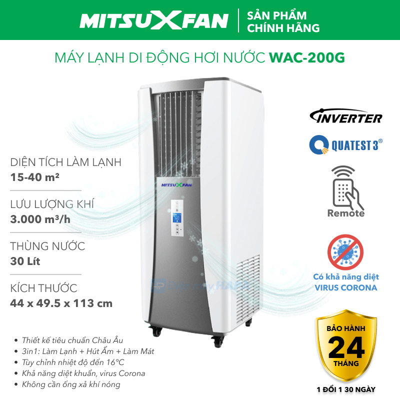 Máy Lạnh Di Động Hơi Nước Cao Cấp MITSUXFAN WAC-200W | WAC-200G - Hàng Chính Hãng