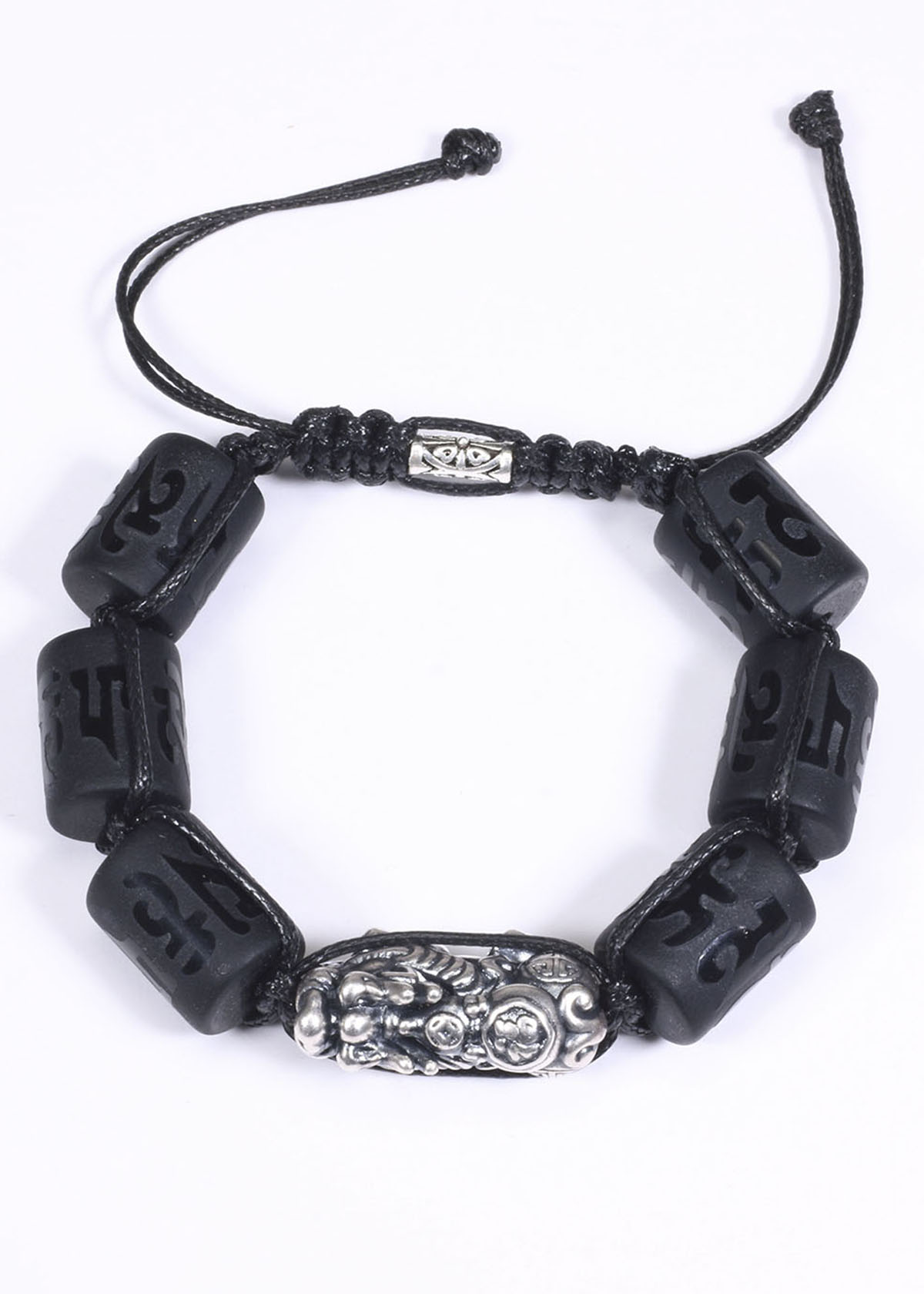 Vòng tay đá obsidian đốt trụ lục tự đại minh chú mix tỳ hưu bạc 16x12mm mệnh thủy, mộc - Ngọc Quý Gemstones