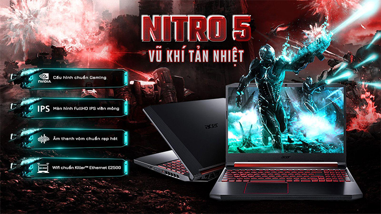 Laptop Acer Nitro 7 Carbon AN715-51-750K NH.Q5HSV.003 Core i7-9750H/ GTX 1660TI/ Win10 (15.6 FHD IPS) - Hàng Chính Hãng
