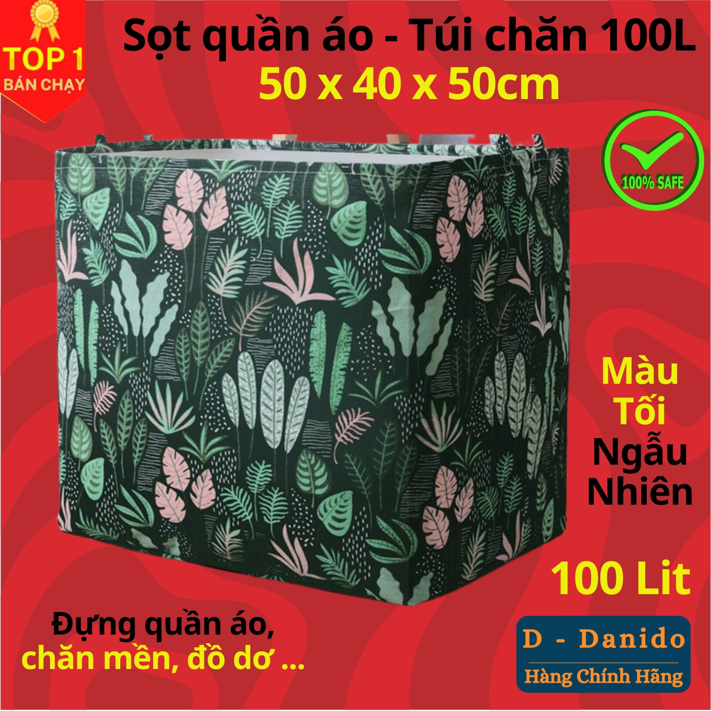 Túi vải Canvas đựng quần áo - Sọt đựng đồ túi chăn 100L cao cấp gấp gọn, chống thấm nước - Giỏ đựng đồ, chăn mền  - Chính hãng D Danido