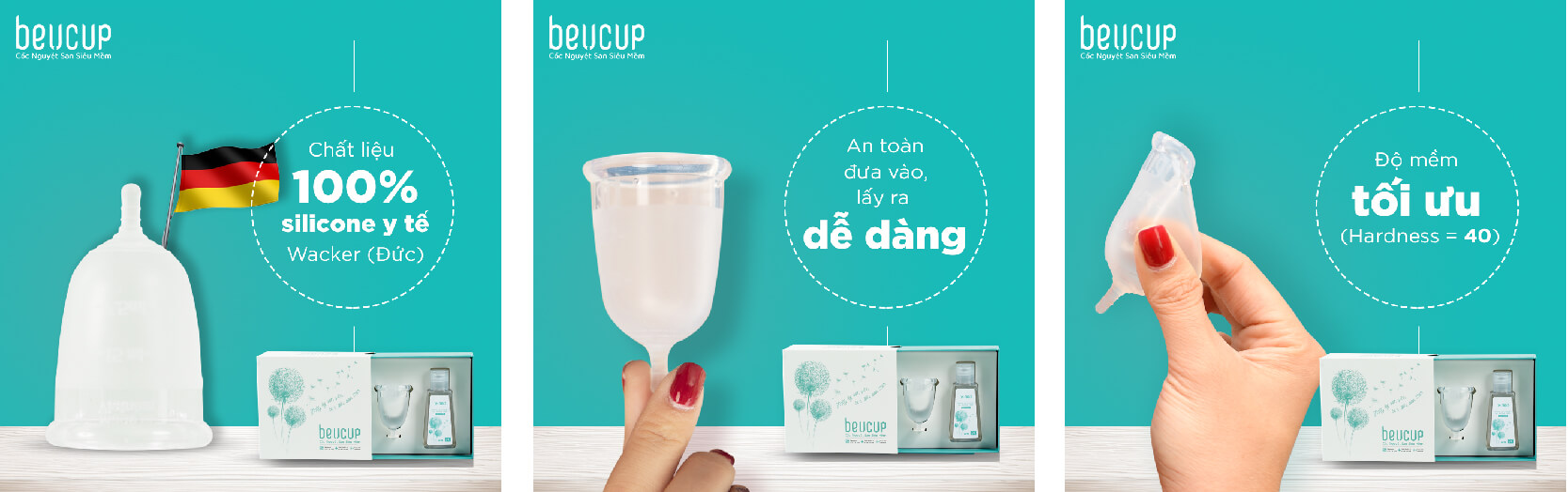 Bộ Cốc Nguyệt San BeUCup SIÊU MỀM Thiết Kế Dành Riêng Cho Phụ Nữ Việt (Tặng lắc tay bạc non xinh xắn) 3