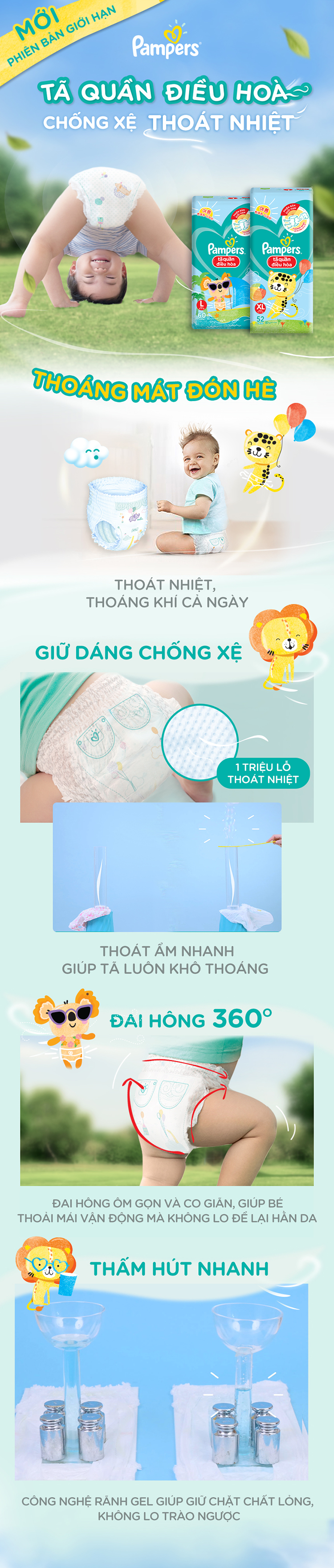 Combo 3 Tã Quần Pampers Điều Hoà Gói Lớn L60 Tặng 1 Túi Nước Giặt Ariel 1.4kg
