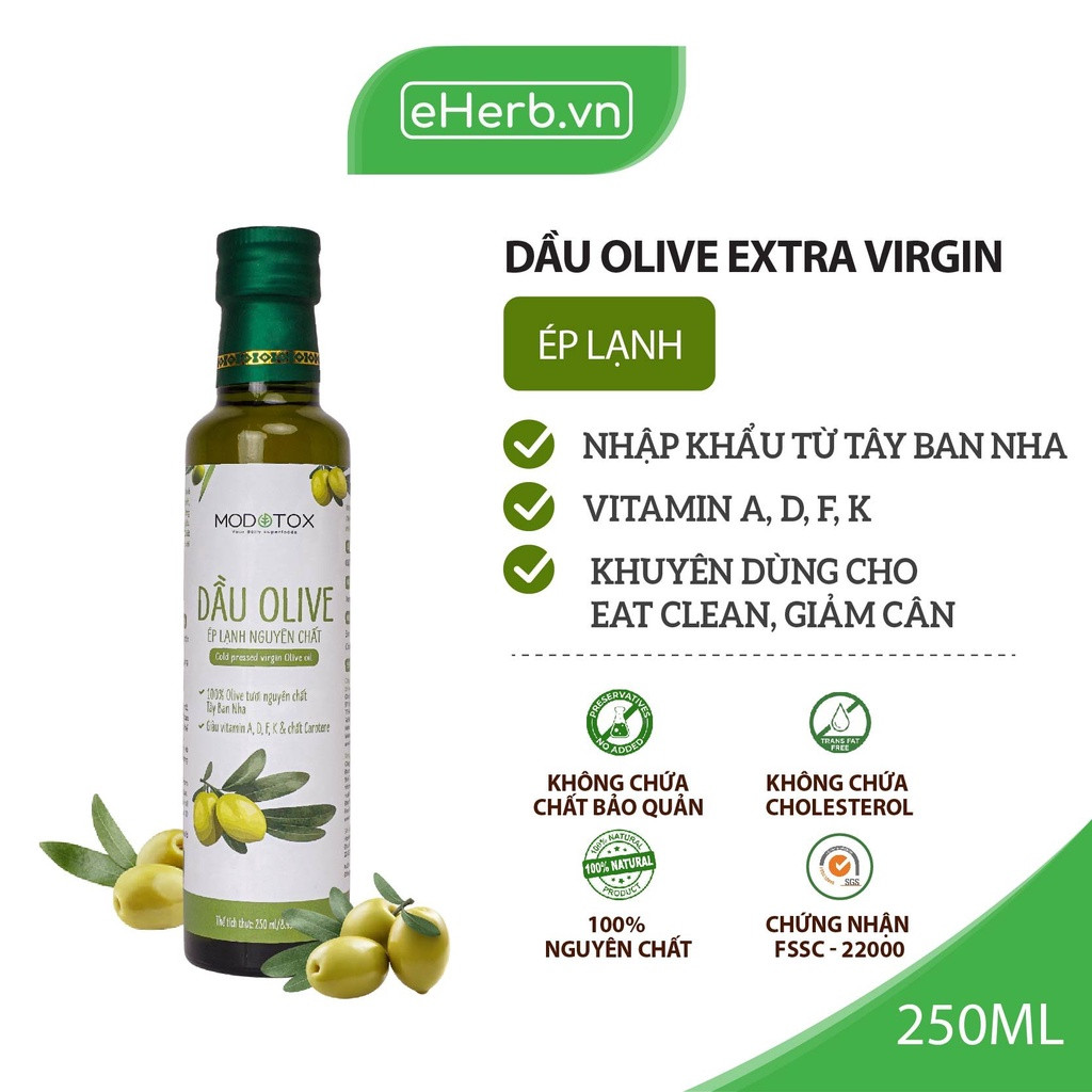 dầu oliu cao cấp extra virgin nguyên liệu nhập khẩu tây ban nha, bổ sung omega 3-6-9 modotox 110ml - 250ml (chai) 1