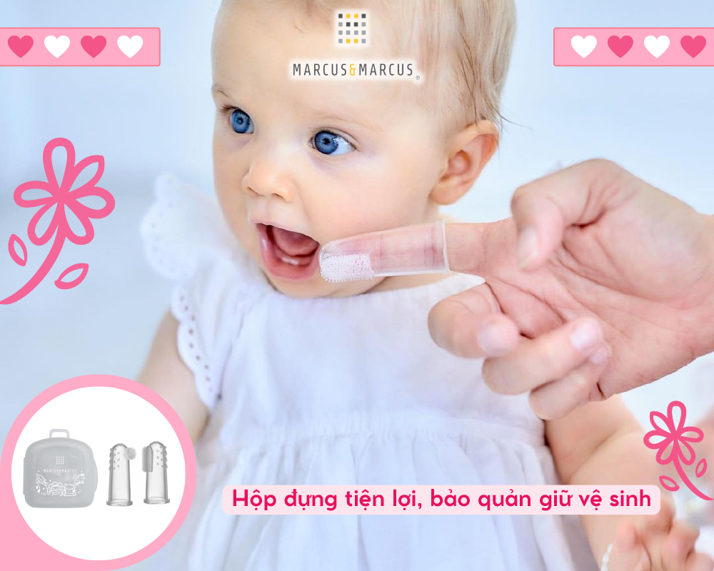 Bộ bàn chải và rơ lưỡi xỏ ngón silicon cho bé Marcus & Marcus, từ sơ sinh