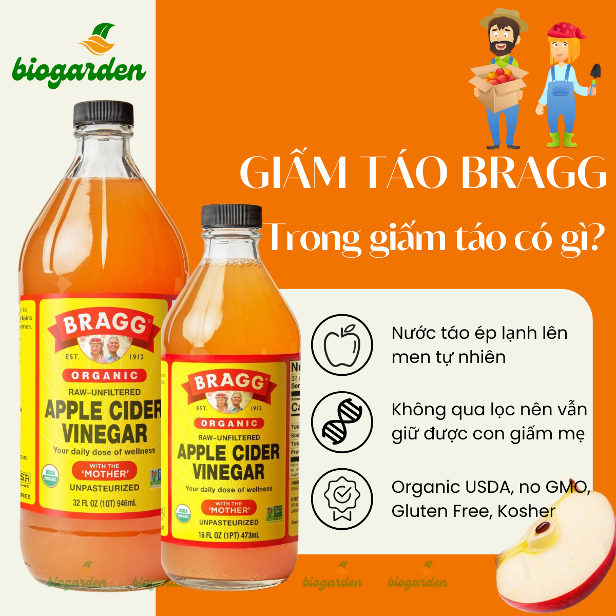 Giấm Táo Hữu Cơ Bragg Nhập Khẩu Chính Hãng Từ Mỹ