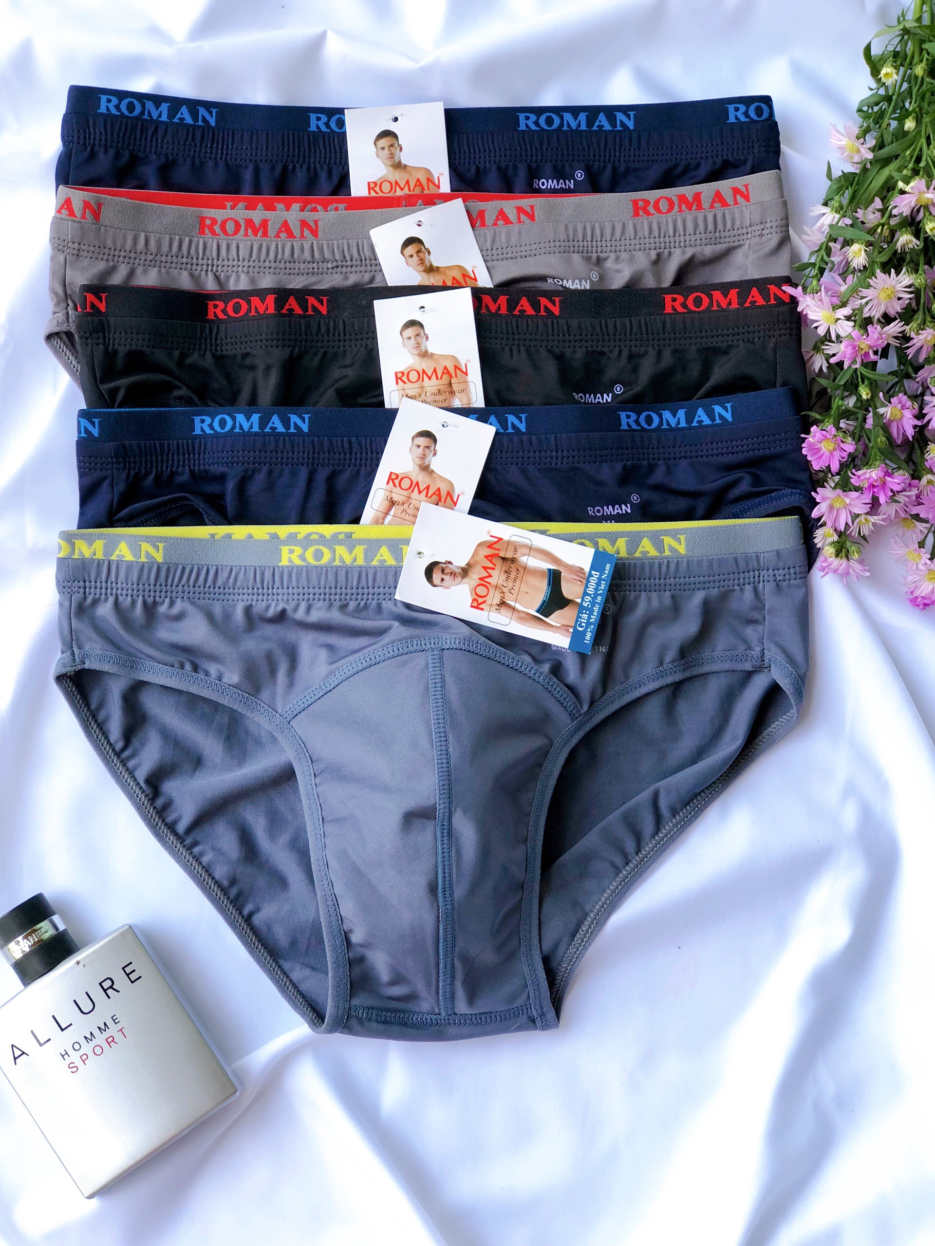 Combo 5 quần lót nam,sịp nam cao cấp(ROMAN,HEROMAN,TONNY) 5 màu 2 bảng lưng - Vải thun lạnh cực mát.