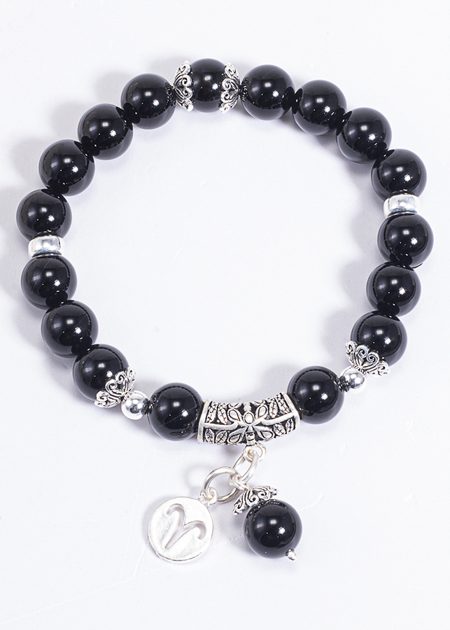 Vòng Tay Phong Thủy Đá Obsidian Phối Charm Cung Hoàng Đạo Bạch Dương (8mm) Mệnh Thủy, Mộc