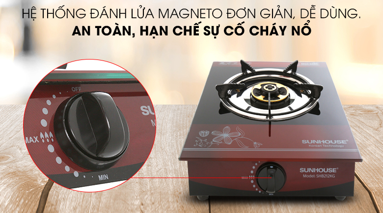 Bếp Gas Dương Đơn Mặt Kính Sunhouse SHB212KG - Hàng chính hãng