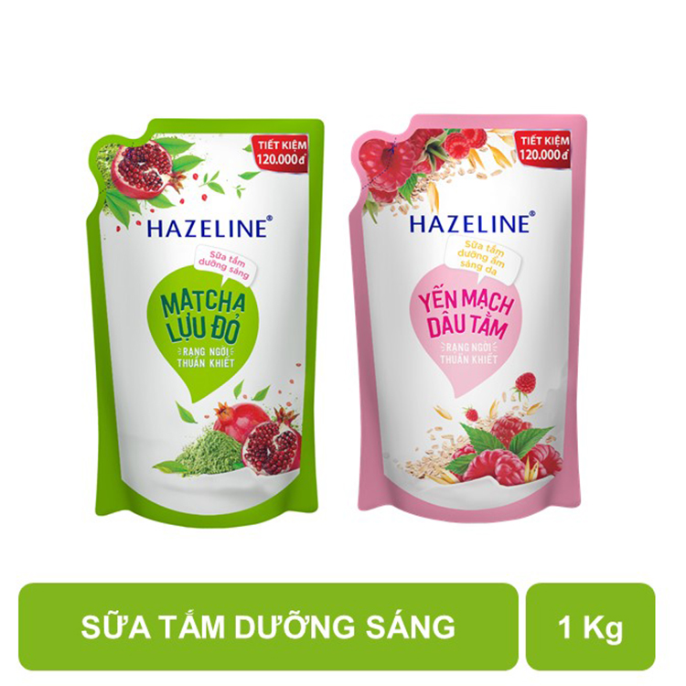 Sữa Tắm Hazeline Sáng Mịn Đều Màu Yến Mạch Và Dâu Tằm (Túi 1kg)