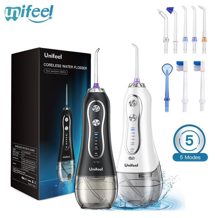 Máy tăm nước cầm tay nhãn hiệu Unifeel HF-6 Có 08 đầu với 5 chế độ hoạt động - HÀNG CHÍNH HÃNG 1