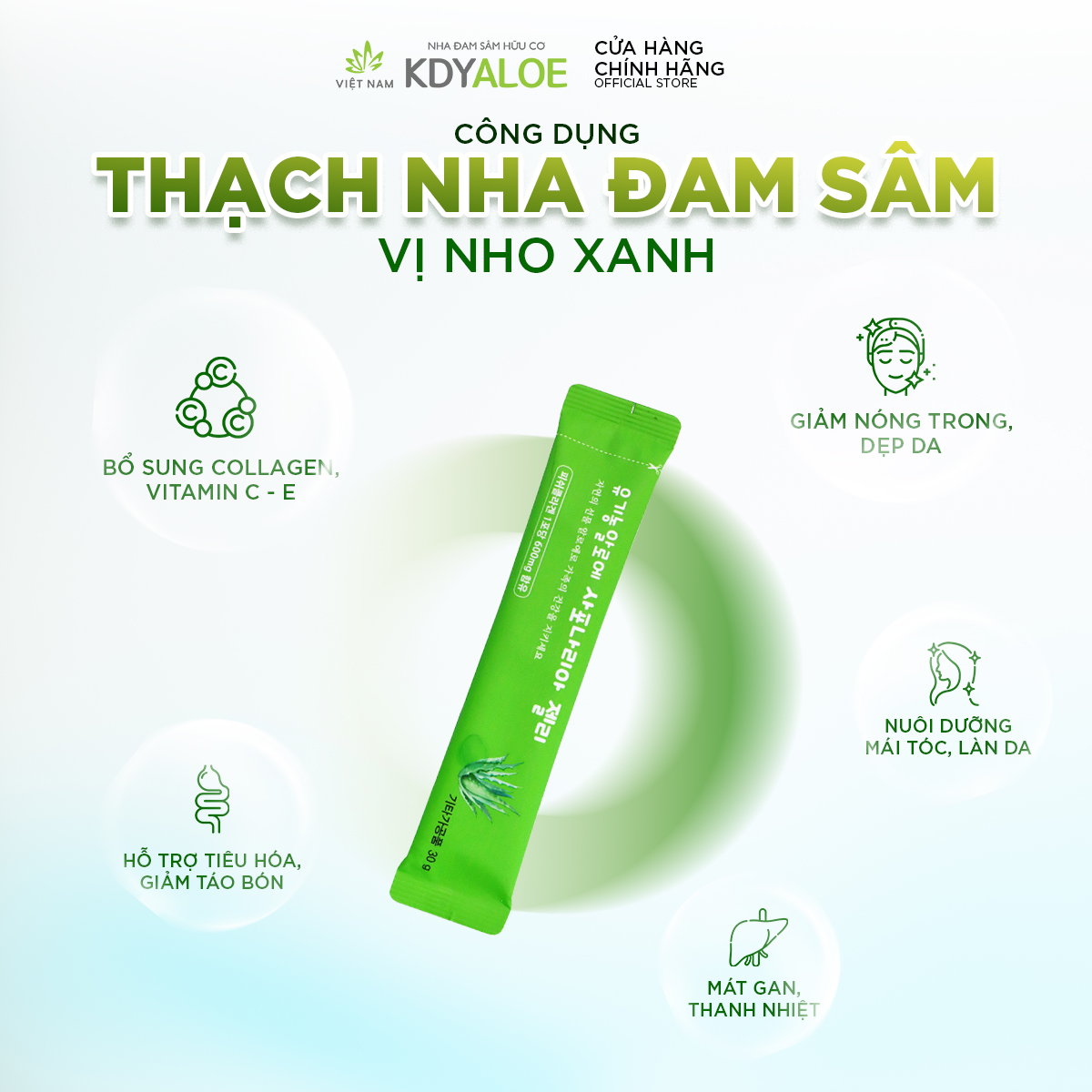THẠCH COLLAGEN NHA ĐAM SÂM NHO XANH HỮU CƠ (set 30 gói) HỖ TRỢ ĐẸP DA