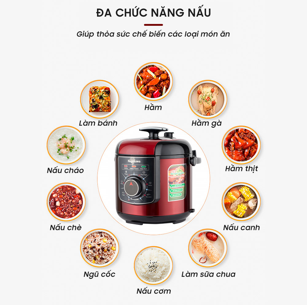 Nồi Áp Suất Điện Nagakawa NAG0205 (6.0 Lít) - Hàng Chính Hãng