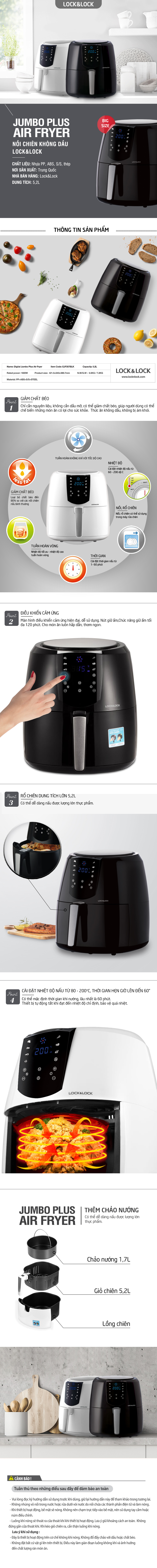 Nồi Chiên Không Dầu Lock&Lock EJF357WHT (5.2 Lít)