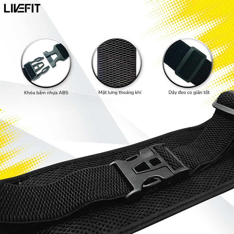 Đai chạy bộ, Túi đeo hông chạy bộ LiveFit cao cấp - Running Belt - WB09