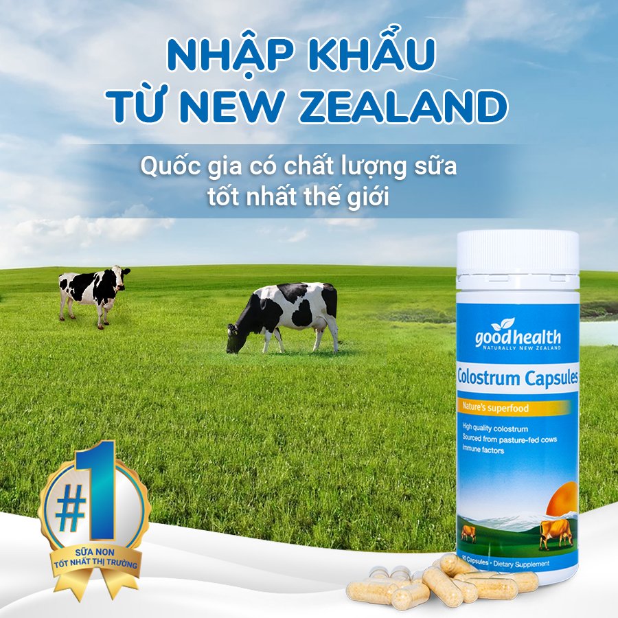 Sữa non viên  Goodhealth Colostrum Capsules hộp 90 viên- Tăng cường sức đề kháng-Hàng nhập khẩu chính hãng tại New Zealand