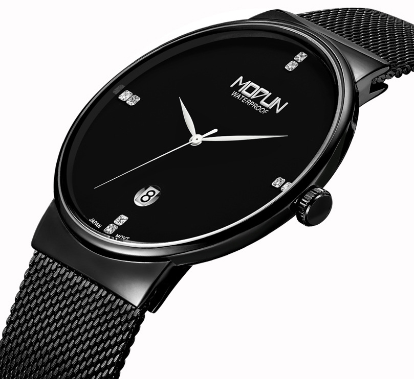 Đồng hồ nam dây thép mặt kính MODUN B333 fullbox chống nước chống xước gia dụng aloma