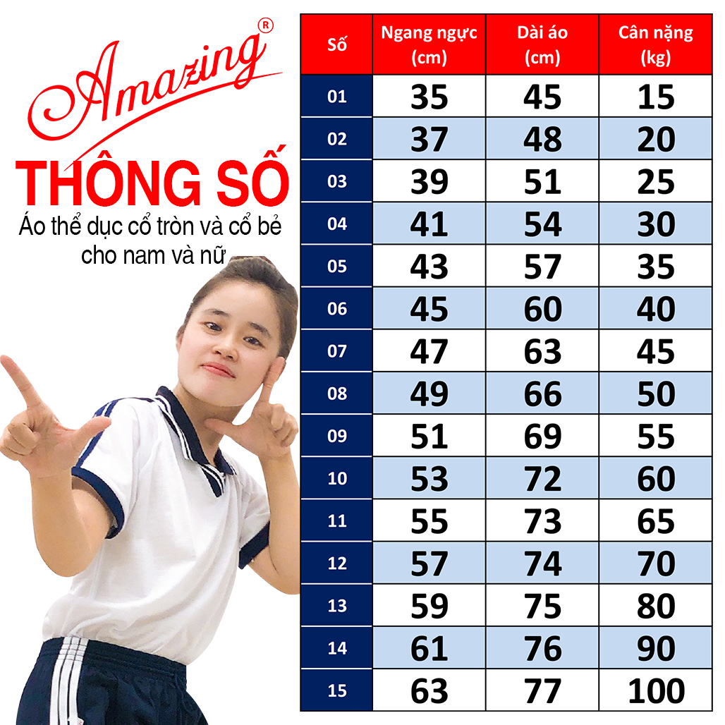 Áo thun thể dục thương hiệu Amazing cho nam, cổ bẻ và cổ tròn, đồng phục thể thao cho học sinh nam nữ các cấp