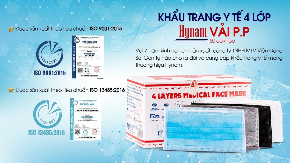 khẩu trang y tế 4 lớp hynam màu trắng hộp 50 cái - kháng khuẩn, chống bụi 1