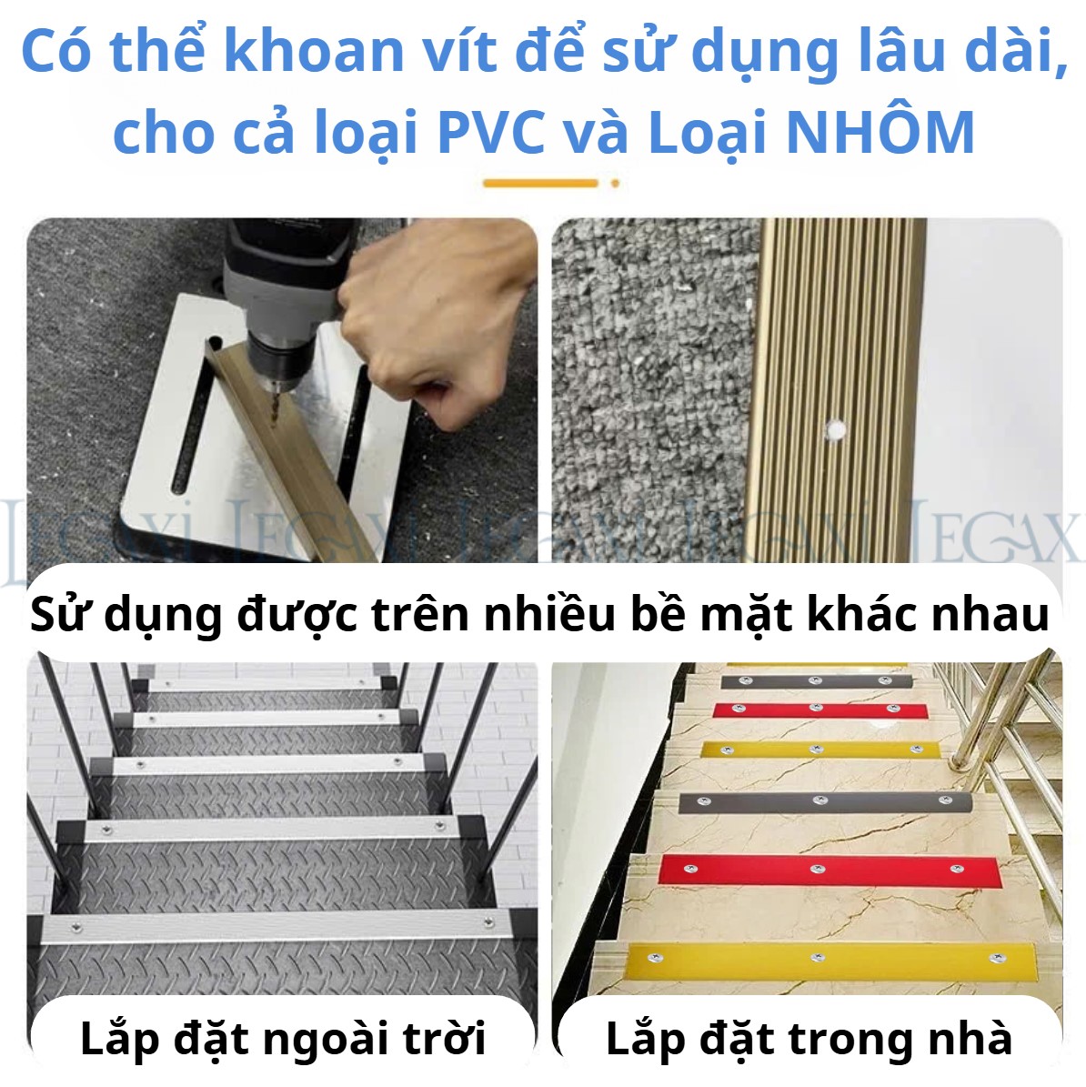 Miếng dán cầu thang bậc thềm chống trượt hình chữ L bám dính chống thấm nước ma sát lớn Legaxi