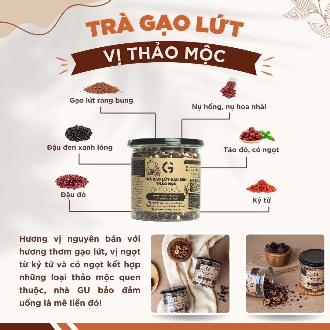 Trà gạo lứt đậu đen thanh nhiệt GUfoods - Tự nhiên, Healthy, Thanh lọc cơ thể, Mát gan, Cải thiện giấc ngủ, Đa dạng hương vị