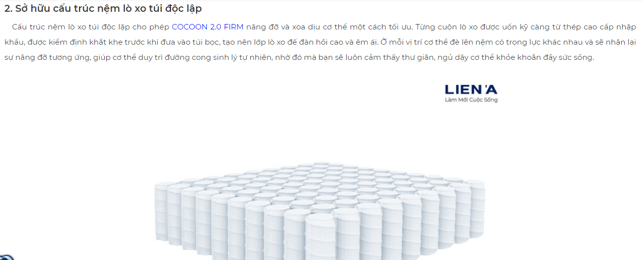 Nệm Lò Xo Liên Á Cocoon Firm 2.0