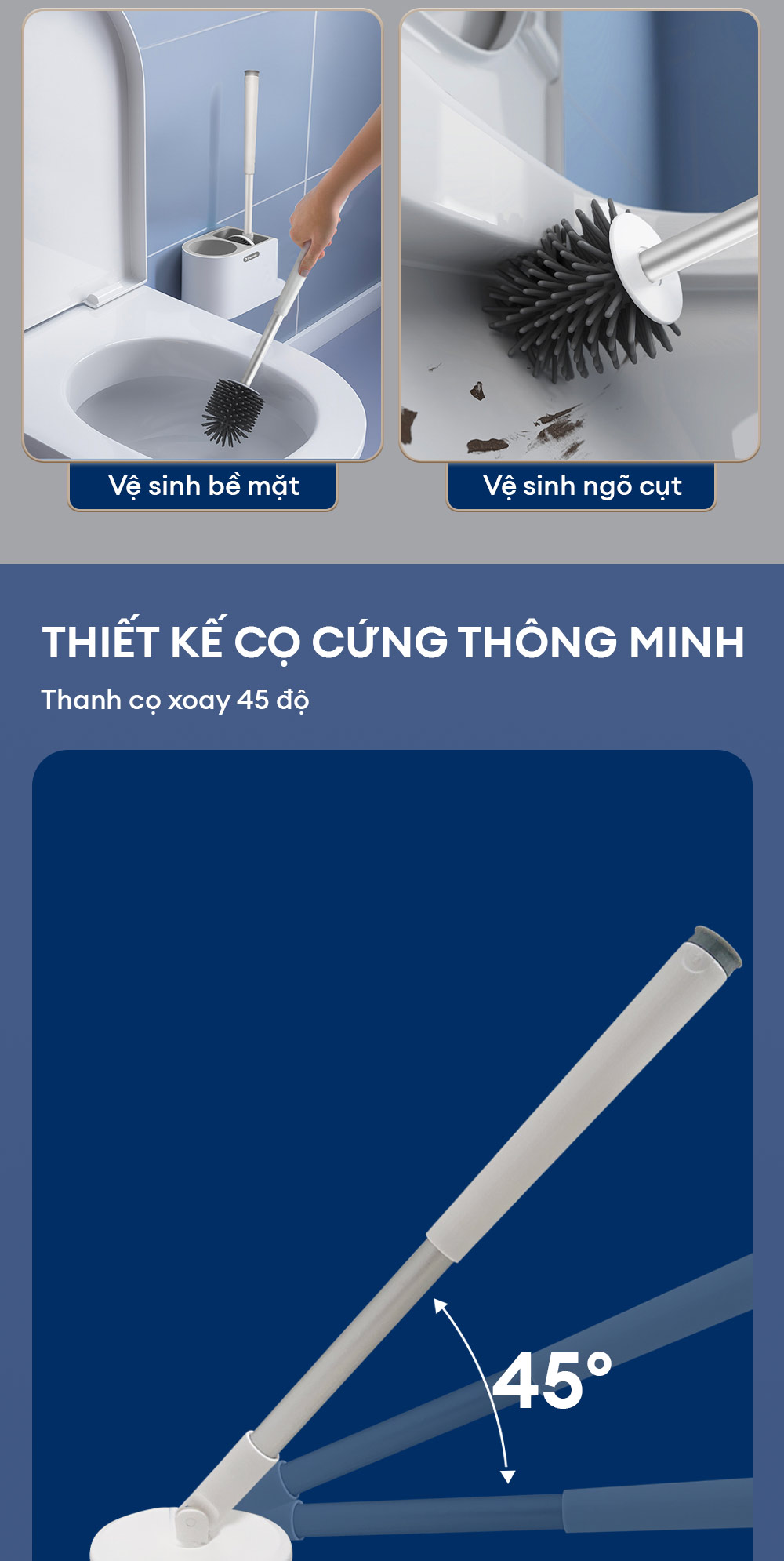 Cọ bồn cầu silicon, cọ toilet nhà vệ sinh 2 trong 1, có thể treo tường và cây gắp tóc Parroti Silicon SL02