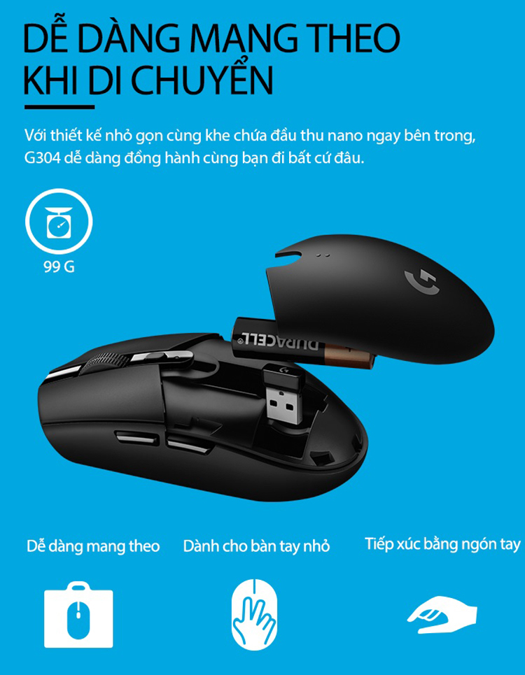 Chuột game không dây Lightspeed Logitech G304 - Cảm biến Hero, 12k DPI, nhẹ, 6 nút lập trình, on-board memory, pin 250h - Hàng chính hãng