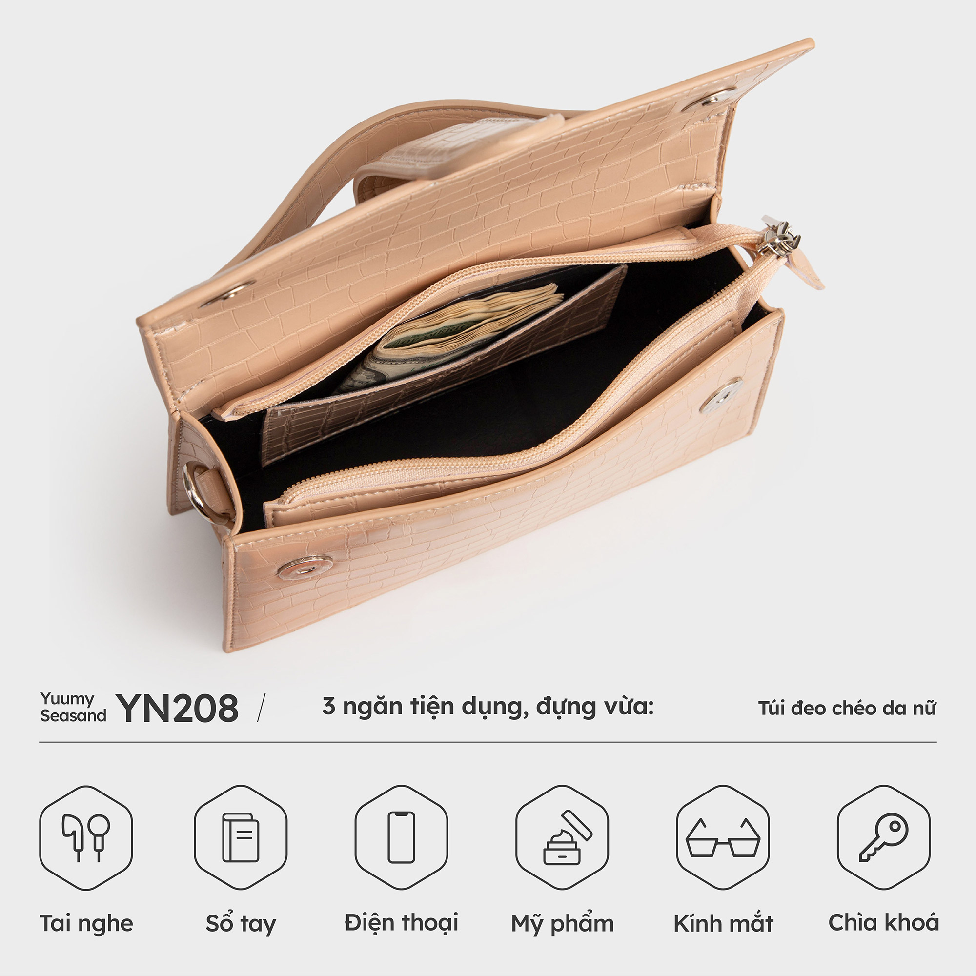 Túi Yuumy ( Thời trang nữ nắp gập sành điệu size 22 - Túi đeo chéo da Verein YN208 )