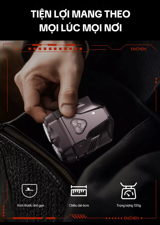 Máy cạo râu Enchen Mini X {New 2025} 15 lưỡi dao tự mài, đầu cạo 3D kháng nước toàn thân pin trâu - Hàng chính hãng