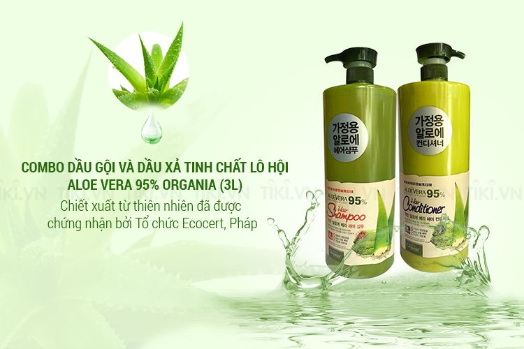 Combo Dầu Gội Và Dầu Xả Tinh Chất Lô Hội Aloe Vera 95% Organia (3L)
