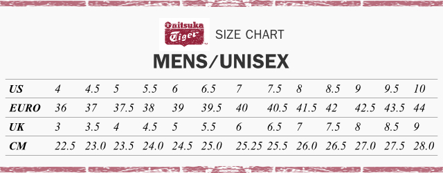 Onitsuka tiger mexico 66 size chart Clearance
