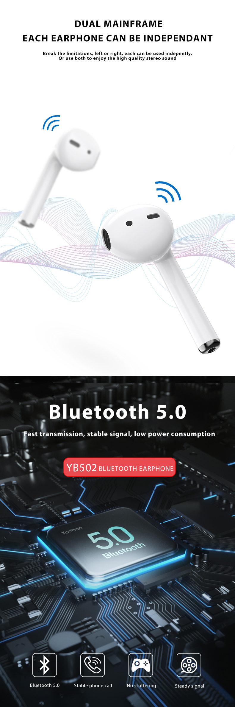 Tai nghe bluetooth True Wireless Yoobao 502 Quà tặng công nghệ doanh nghiệp