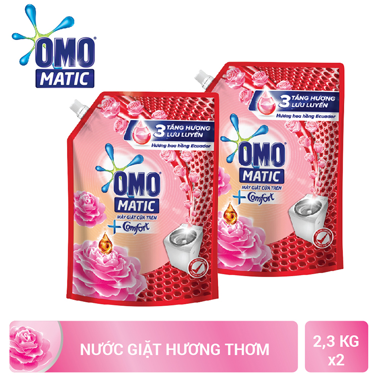 Combo 2 Túi OMO Matic Comfort Hương Hoa Hồng 2.3KG