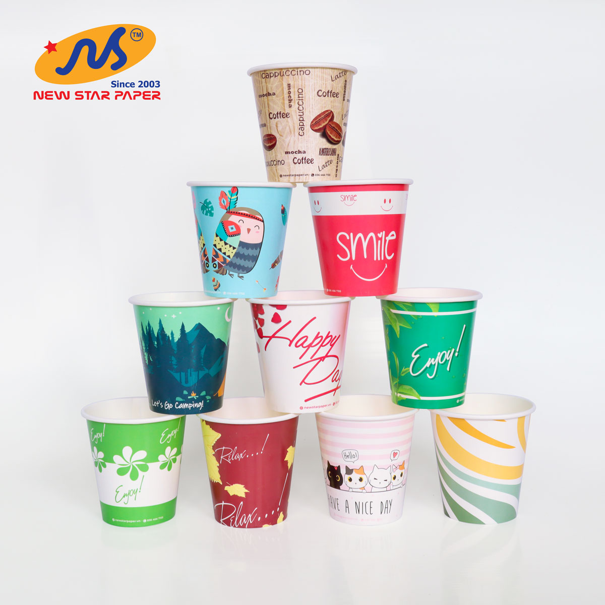 Ly giấy 10oz~295ml - Lốc 50 ly giấy có họa tiết
