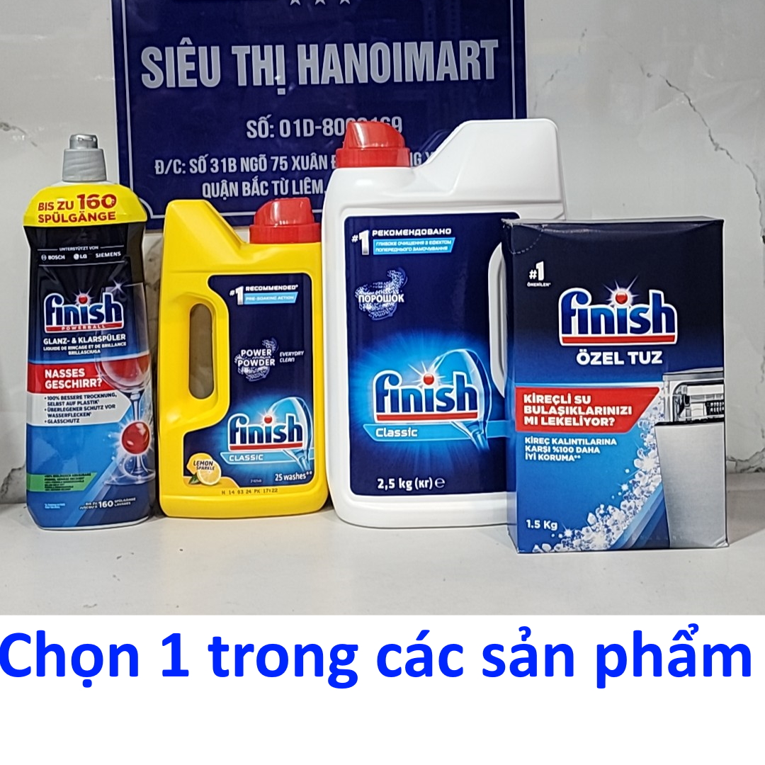 Combo Bột rửa bát Finish 2,5kg + Muối 1,2kg + Nước làm bóng 400ml