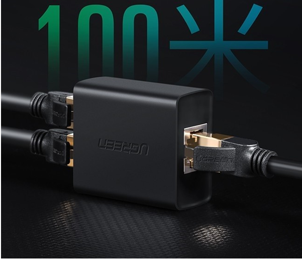 Bộ chia điện POE qua cổng mạng RJ45 1 ra 2 Màu Đen Ugreen 210OL50923CM Hàng chính hãng