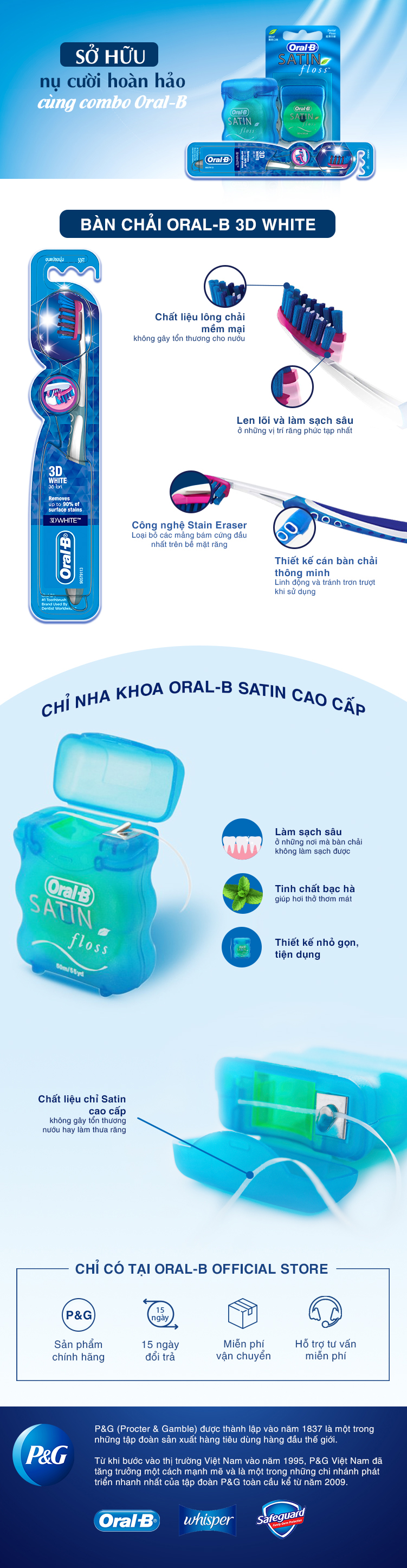 Combo Vỉ 3 Bàn Chải Đánh Răng Oral-B 7 Tác Động (Mua 2 Tặng 1) + 1 Chỉ Nha Khoa Oral-B Satin Cho Nướu Nhạy Cảm (50m)