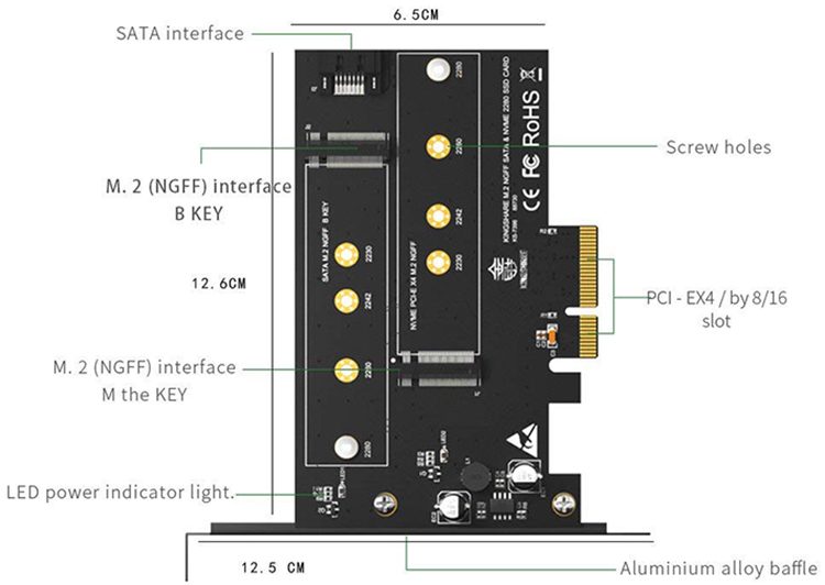 Adapter Kingshare Chuyển Đổi SSD M2 NVMe + M2 sata To PCIe 3.0 x 4 (2 Slot ) - Hàng Nhập Khẩu