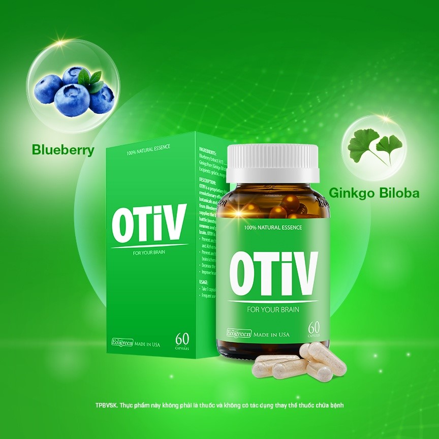 [Hộp 15v] Viên Uống Bổ Não OTIV Ecogreen Giảm Đau Đầu Mất Ngủ, Tăng Trí Nhớ & Hoạt Huyết Não