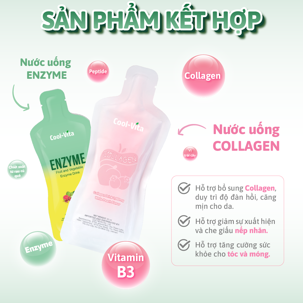 Combo 4 Hộp Nước Uống Bổ Sung Enzyme Chiết Xuất Từ Trái Cây và Rau Củ Hỗ Trợ Tiêu Hoá, Thanh Lọc Cơ Thể Coolvita - Hộp 7 Túi