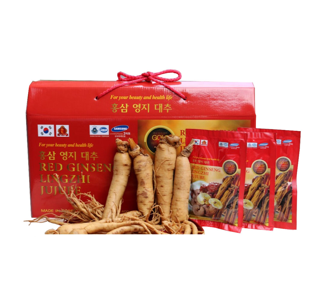 Thực phẩm bảo vệ sức khỏe Nước hồng sâm Linh chi Táo đỏ Hàn Quốc-Red Ginseng Lingzhi Jujube Gold 30 gói x 80ml, nước sâm bịch, nước sâm,(Kèm 1 Dầu lạnh Glucosamine) 1