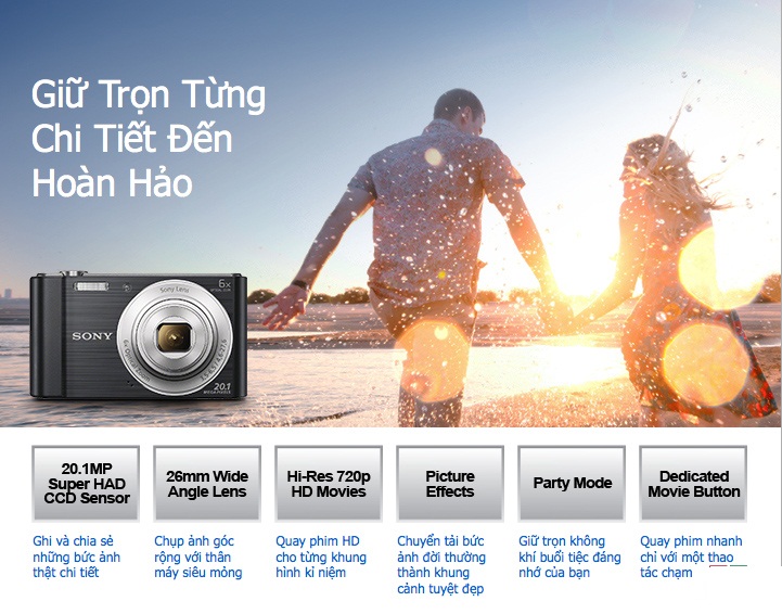 Combo Máy Ảnh Sony Cybershot DSC-W830 - Tặng Thẻ 16GB + Túi - Hàng Chính Hãng