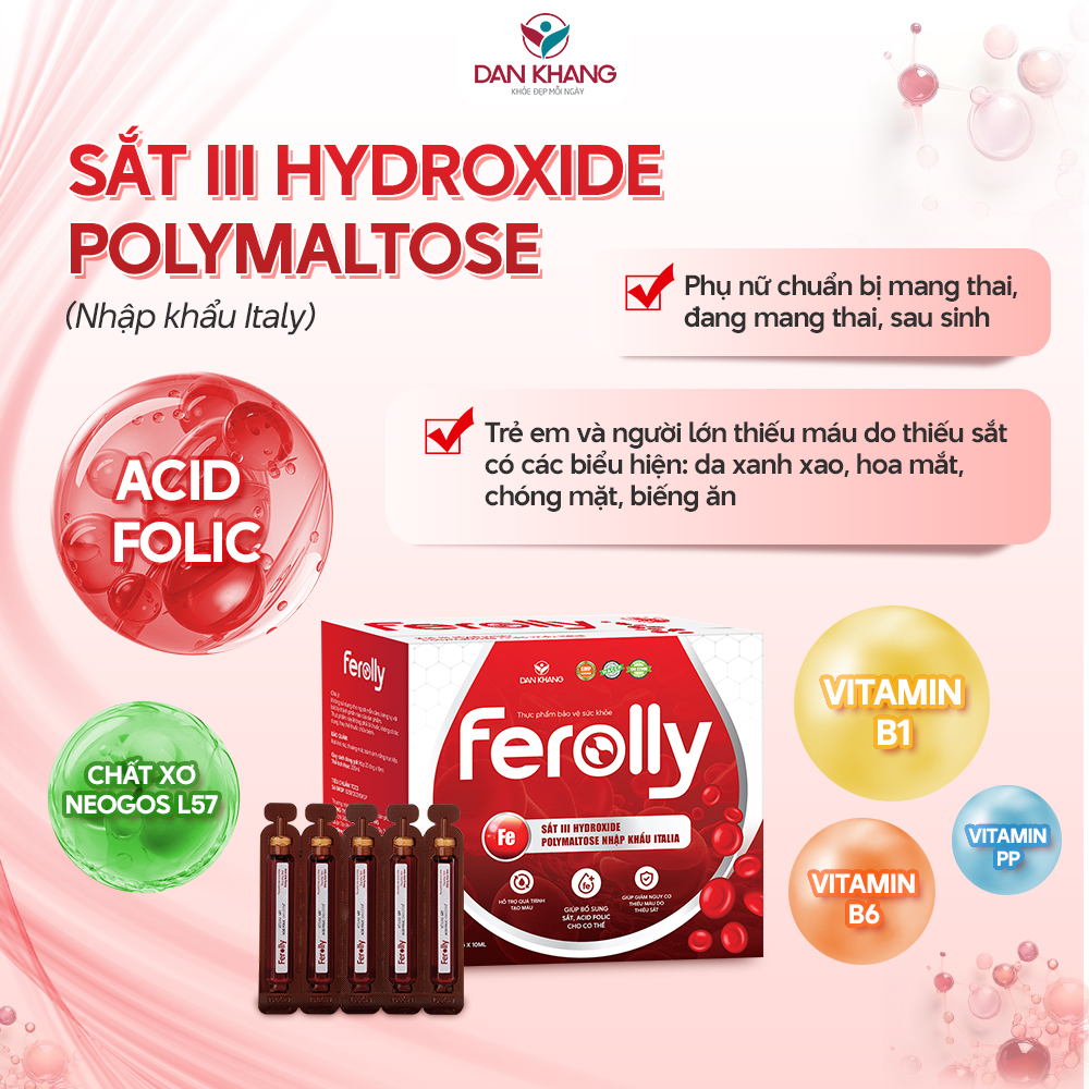 (Mẫu mới) Ống Uống Ferolly Dân Khang Bổ Sung Sắt, Cải Thiện Tình Trạng Thiếu Máu Cho Mẹ Bầu Và Em Bé