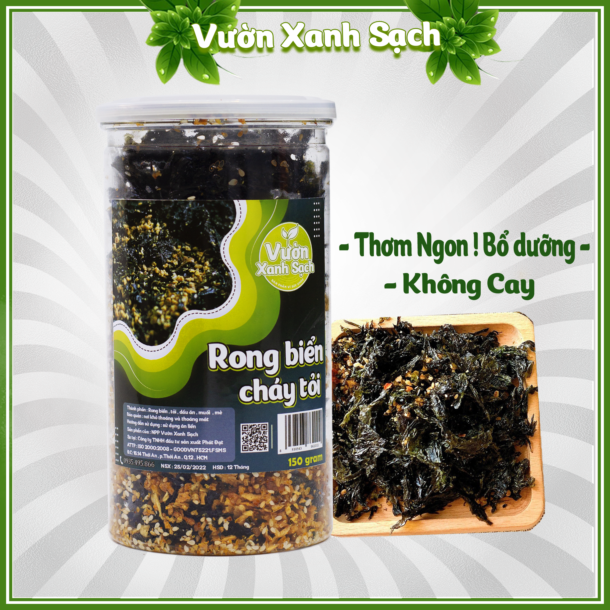 Rong biển cháy tỏi 100G / Không cay không ớt / Thương hiệu Vườn Xanh Sạch