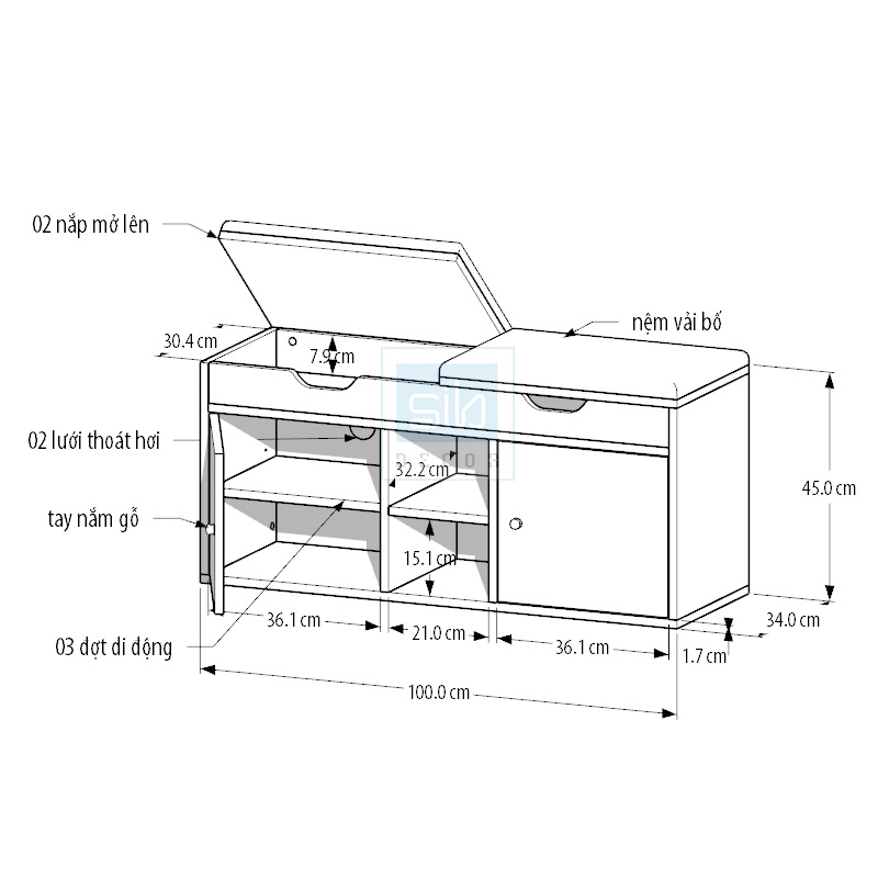 Tủ Giày Đa Năng Kiêm Tủ Để Đồ Có Ghế Bọc Nệm Đa Chức Năng Thương Hiệu SIB Decor