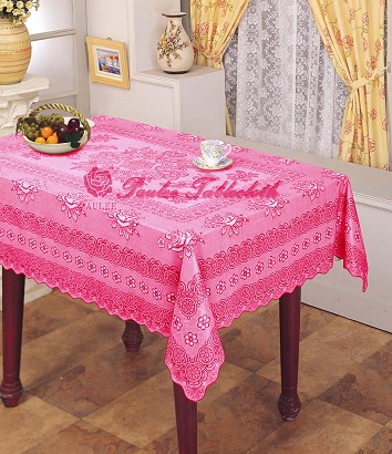 Khăn trải bàn PAULEE - 856B (150cm x 264 cm) KHÔNG THẤM NƯỚC - HOA VĂN ĐỎ ĐÔ.