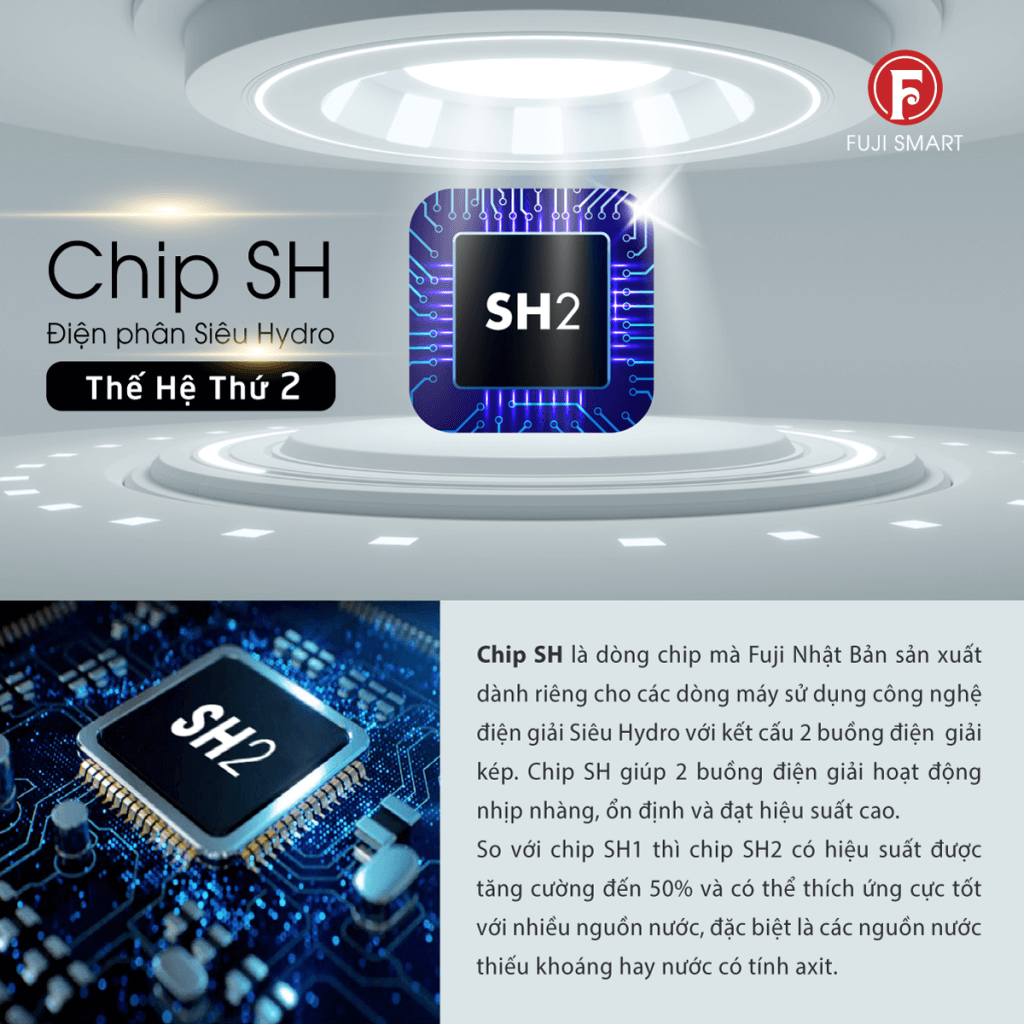 Chip SH thế hệ 2 giúp nâng cao hiệu suất điện phân và tuổi thọ máy điện giải Fuji Smart P9 đến trên 35 năm