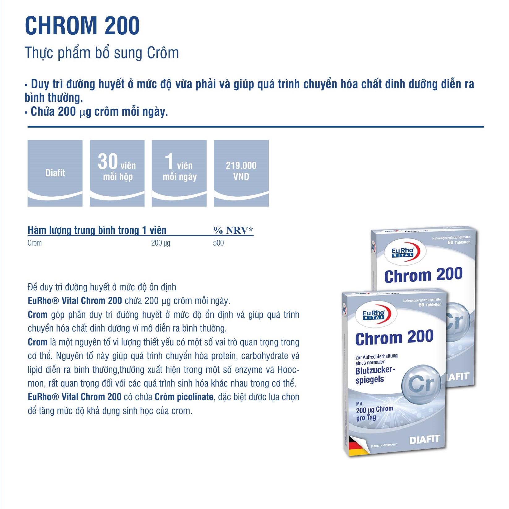 Thực phẩm bảo vệ sức khỏe EuRho Vital Chrom 200 1